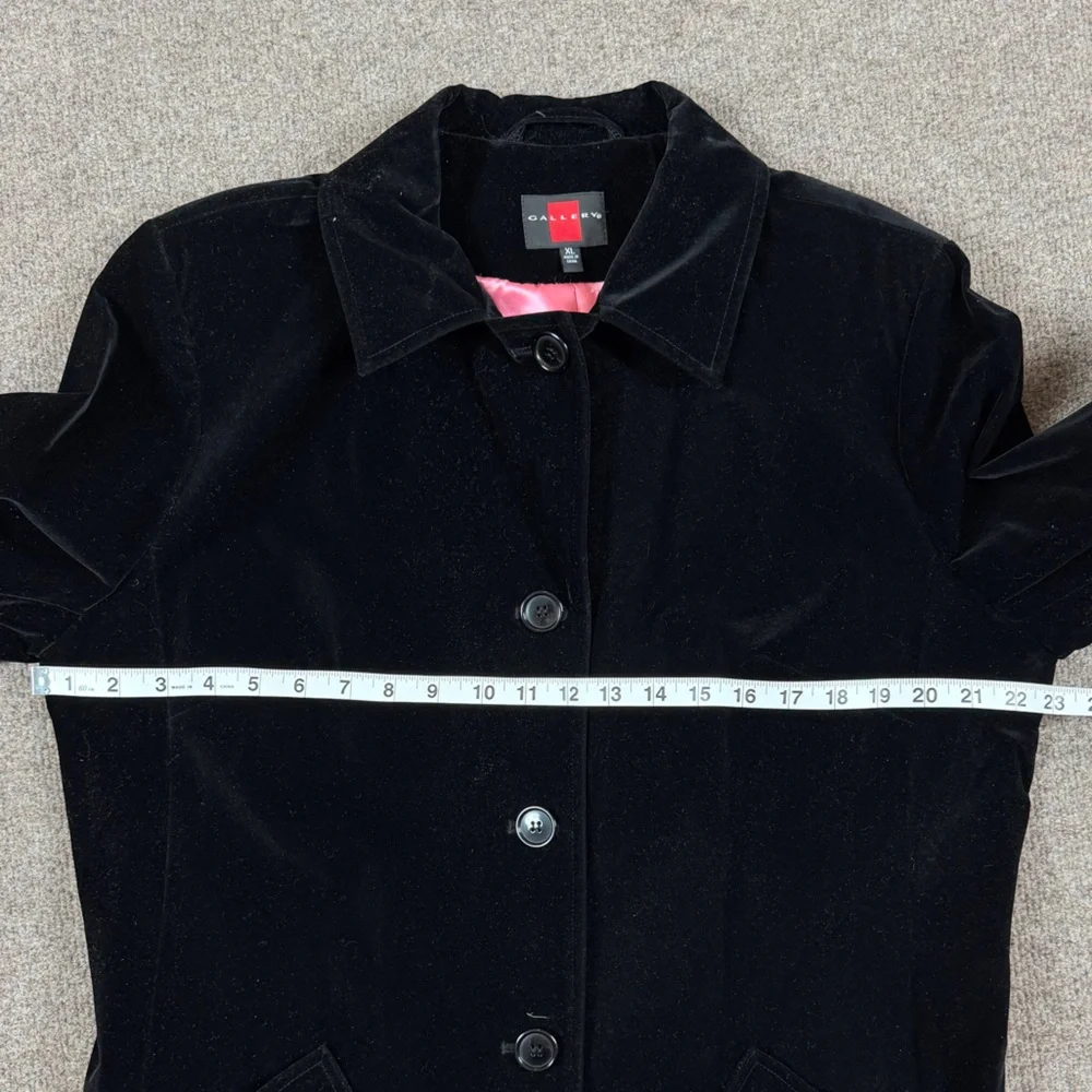 Gallery Black Velour Mid Length Single Breasted Pea Coat Women’s XL Car Coat - Picture 10 of 10